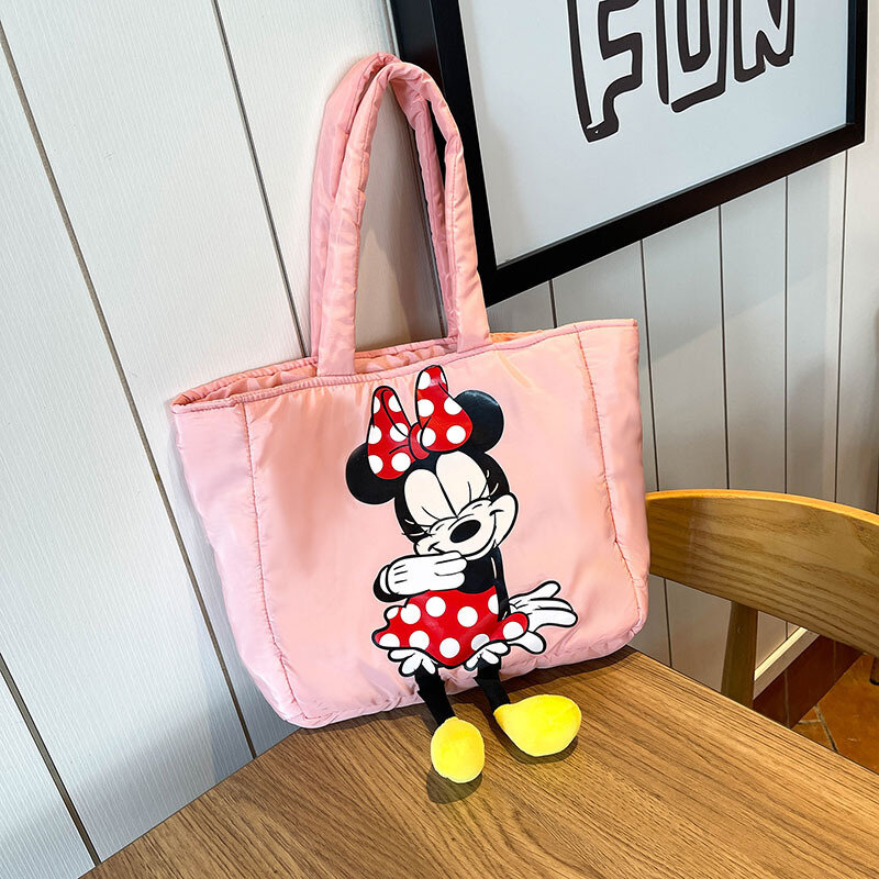 Disney-Bolso de lona con dibujos animados para niña, bolsa de hombro de Mickey Mouse para estudiante, bolso de compras femenino, bolso de mano de gran capacidad