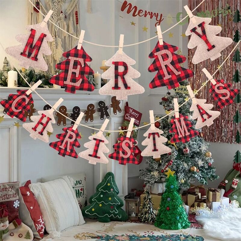 Декоративные Счастливого Рождества вытягивающие флаги в форме рождественской елки съемные рождественские баннеры Деревянный/пеньковый веревка