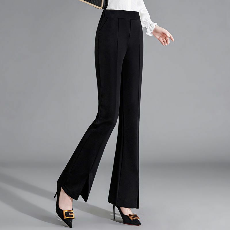 Pantalon Rétro Taille Haute pour Femme, Micro Évasé, Slim, Noir, Nouvelle Collection Printemps et Automne