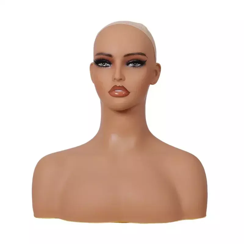 Realistic Female Mannequin Head Bust with Shoulders for Wigs Display Pvc Manikin Doll Heads