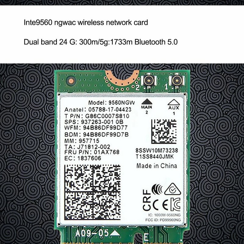 Kartu Wifi, 1730Mbps untuk Dual Band nirkabel AC 9560 Desktop Kit Bluetooth 5.0 802.11Ac M.2 CNVI 9560NGW