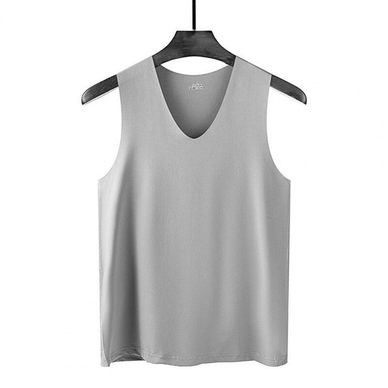 Male Summer Ice Silk T-Shirts Sleeveless V-Neck Vest Tank Top Breathable Cool Sports Undershirt Casual Gyms Running Vest M-5XL