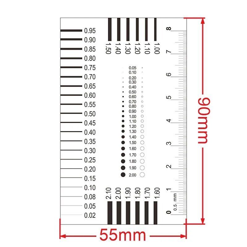 Medidor de fio medidor de ponto de cartão de mancha de medição de passagem de crachá transparente filme régua mancha fenda contraste régua