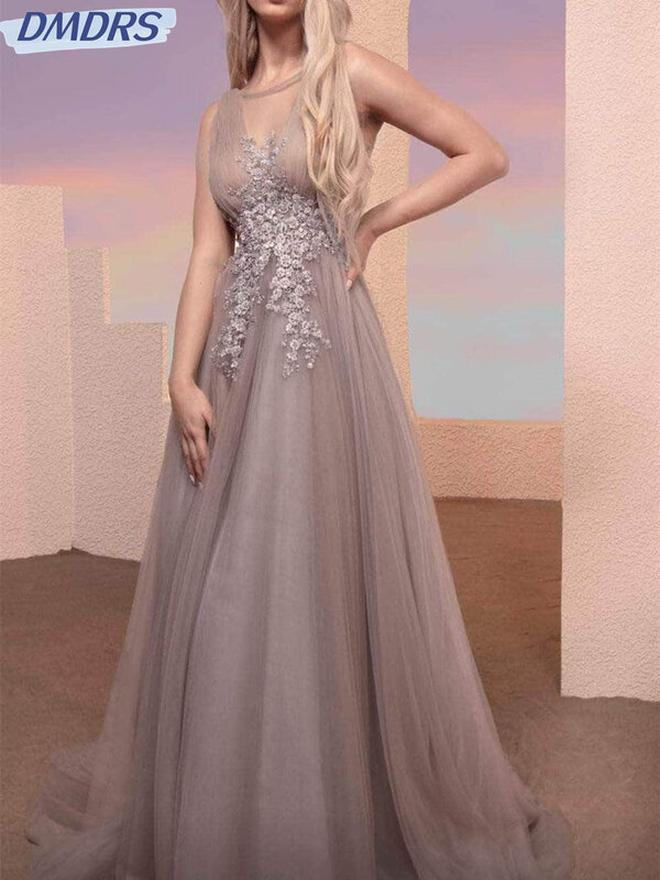 Sexy Deep V-Neck A-Line Prom Dress 2024 Elegant Appliqué Evening Dresses Charming Tulle Floor Length Gowns Vestidos De Novia
