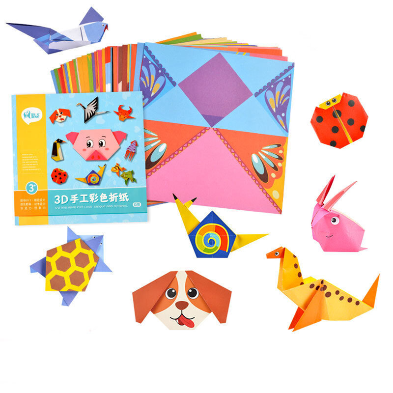 54 seiten 3D Origami Papier DIY Kinder Handwerk Spielzeug Cartoon Tier Handwerk Papier Kunst Montessori Lernen Pädagogisches Spielzeug für Kinder