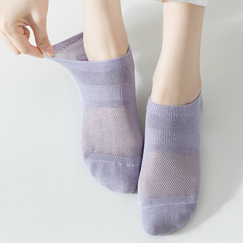 New Spring Summer Thin Invisible Boat Socks Cotton Hollow Mesh Breathable Shallow Silicone Non-slip Short Socks Casual Socks