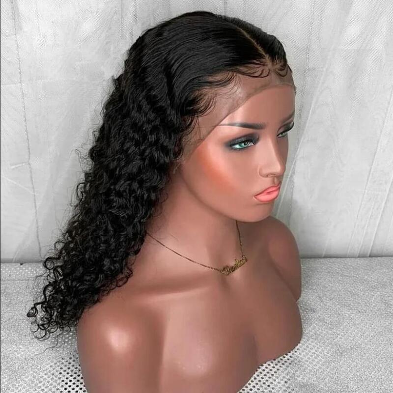 180Density Long Soft 26inch Natural Black Kinky Curly Deep Lace Front Wig For Women BabyHair Glueless Preplucked Heat Resistant