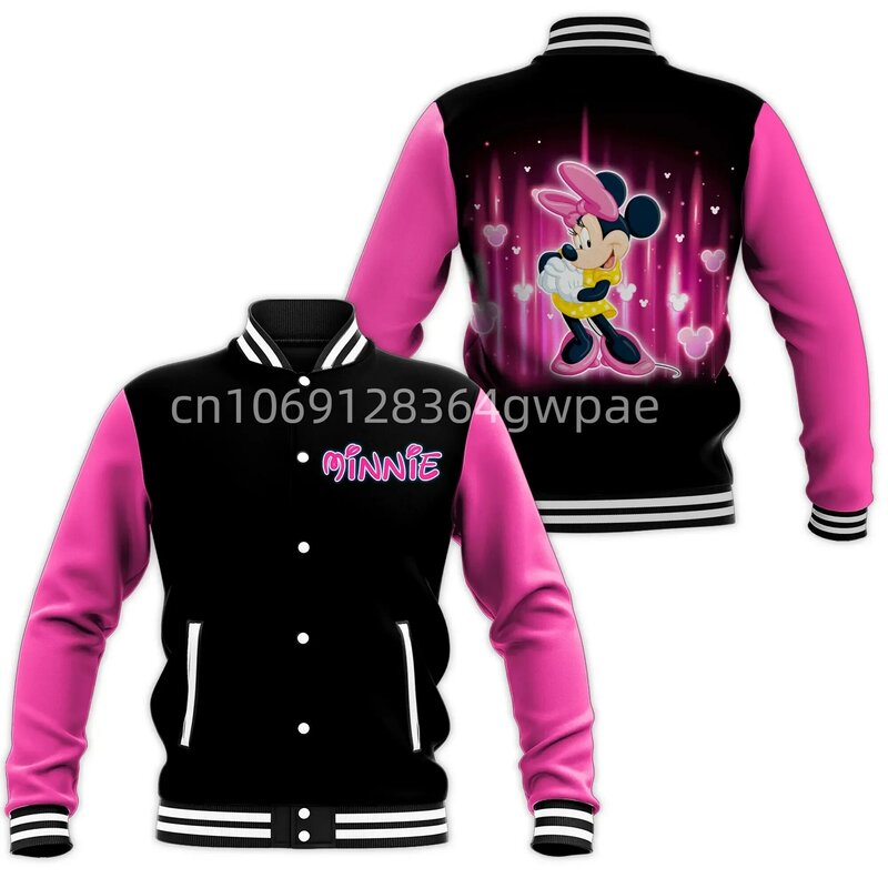 Disney Minnie Mouse Baseball Jacket Men's Women's Casual Sweatshirt Hip Hop Harajuku Jacket Streetwear Loose Varsity Coat Hoodie