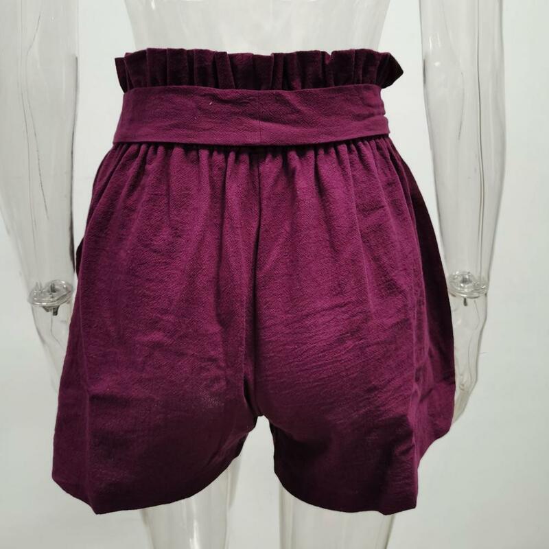 Pantalones cortos de cintura elástica para mujer, Shorts elegantes de línea a de cintura alta con decoración de lazo fruncido, bolsillos laterales para fiesta de Club