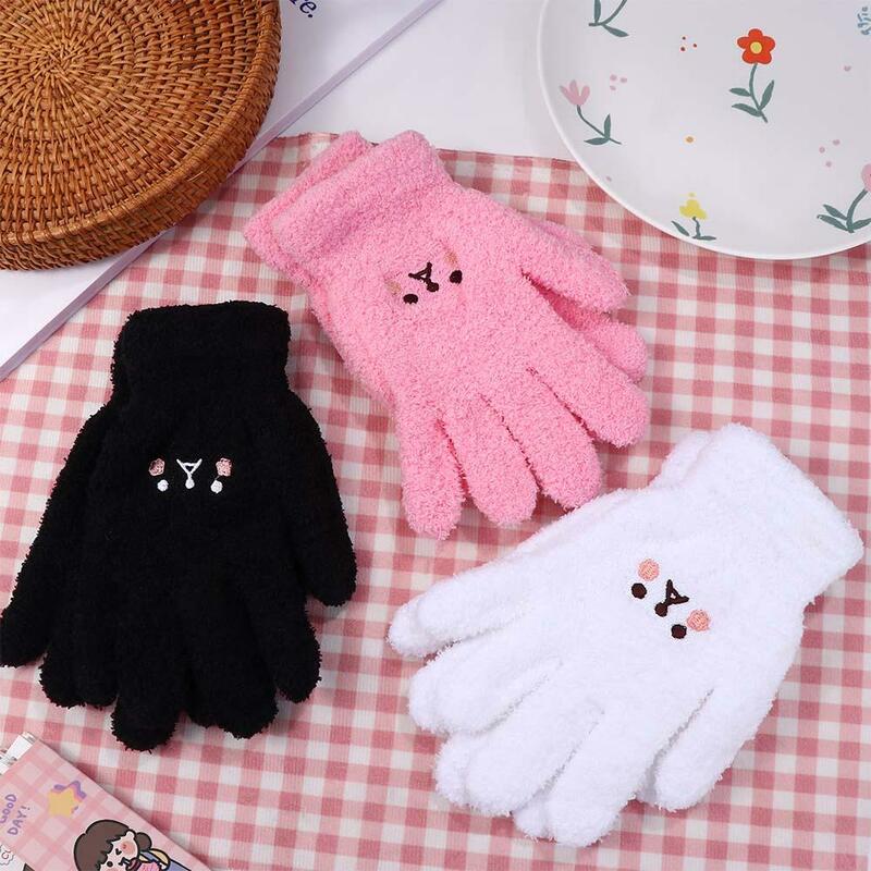 Guantes de lana de punto para conducir, manoplas simples de dedo completo, guantes femeninos, Otoño e Invierno