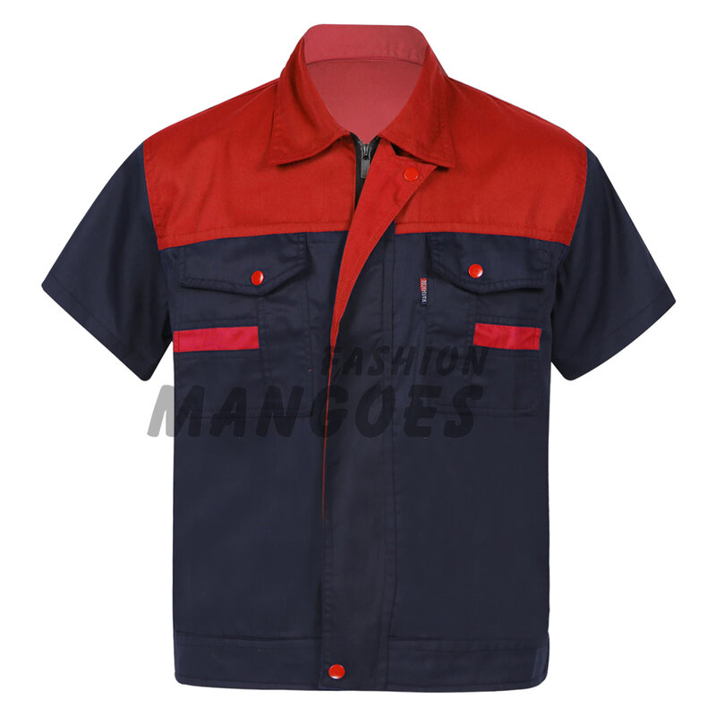 Uniforme mecánico de Motor para hombre, camisa de trabajo de manga corta con bloque de Color, camisetas con cuello vuelto, uniformes de taller, S-4XL
