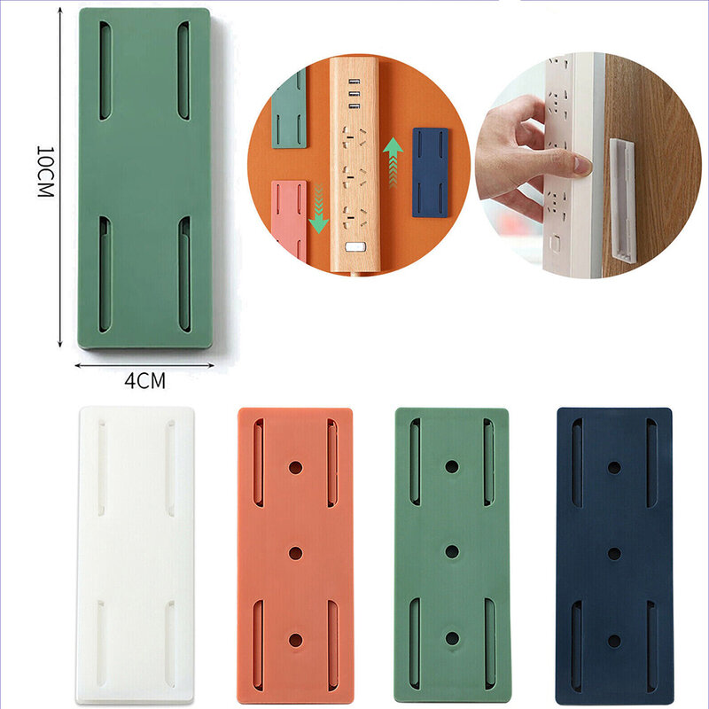 Removable Self-Adhesive Power Socket Strip Fixator Wall Mounted Self Adhesive Punch Row Plug Holder for Kitchen Home Office