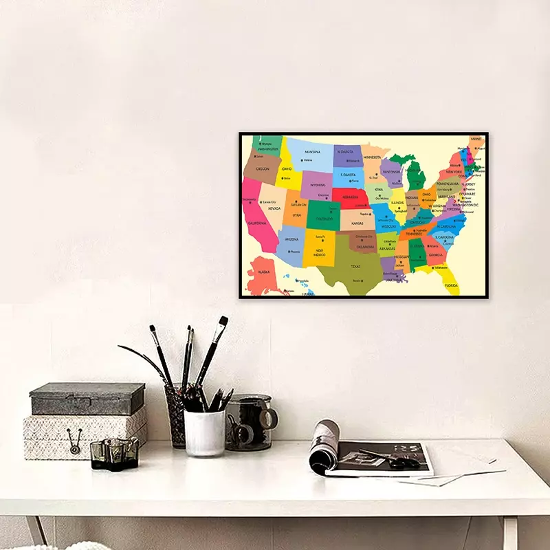The Administrative Map of USA 84*59cm Canvas Painting Wall Art Poster and Print Classroom Supplies Room Home Decoration