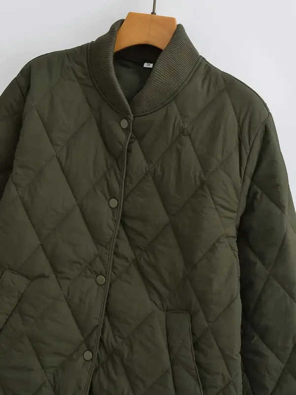 Abrigos acolchados de algodón para mujer, chaqueta elegante de un solo pecho con cuello levantado y bolsillos, color liso, Otoño, 2024