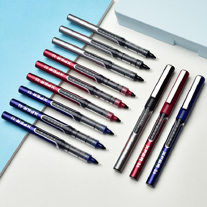 Kawaii Straight Liquid Rollerball Pen, Escola Escritório Papelaria Suprimentos, Azul Preto Vermelho Ink Gel Pen, Grande Capacidade, 0.5mm, 3Pcs por Conjunto