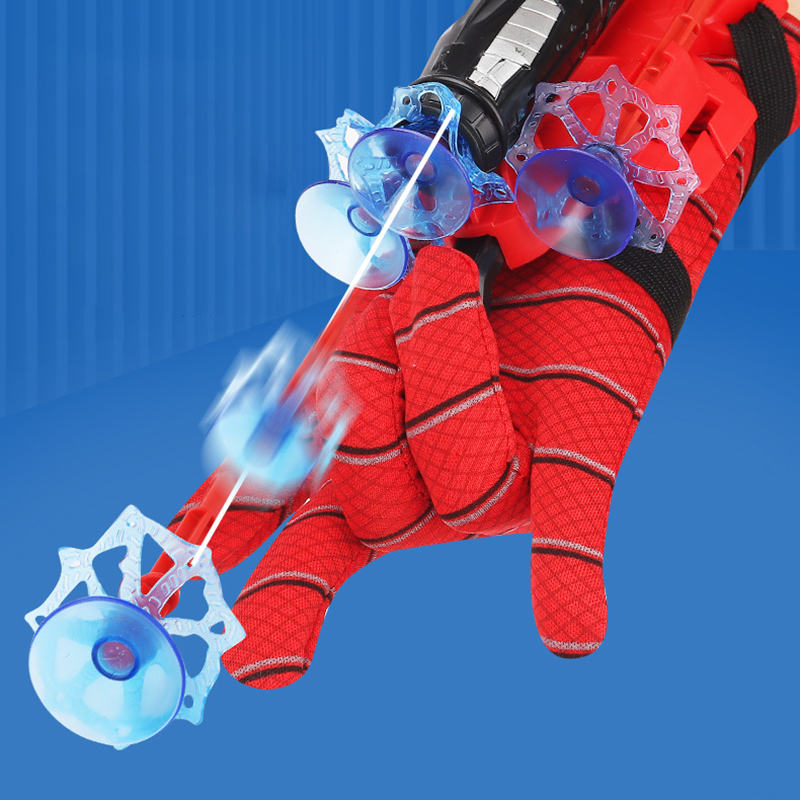 Mainan peluncur pahlawan super sutra laba-laba, tokoh laba-laba kartun, alat peraga Cosplay peluncur Web laba-laba, mainan sarung tangan untuk hadiah anak-anak