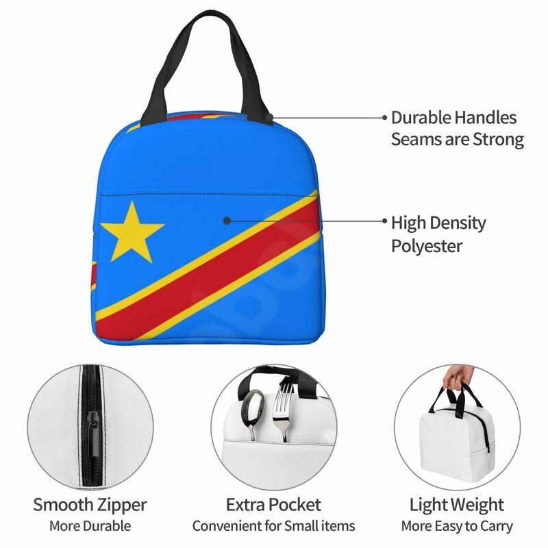Democratic Republic of Congo Flag Insulated Lunch Bag for Kids Women Portable Waterproof Picnic Coole Bag Reusable Bento Box Bag