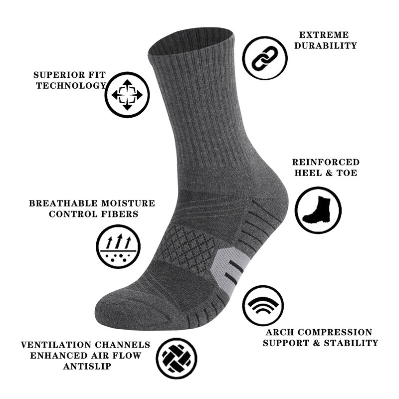 2Pairs New Men Long Sport Thick Towel Bottom Socks Compression Socks Breathable Basketball Socks Cushion Running Socks Plus Size