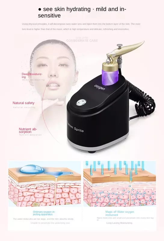 Instrument de remplissage d'eau et d'oxygène, livraison gratuite, Injection d'oxygène, Spray pour la peau, Nano, gestion de la peau, beauté
