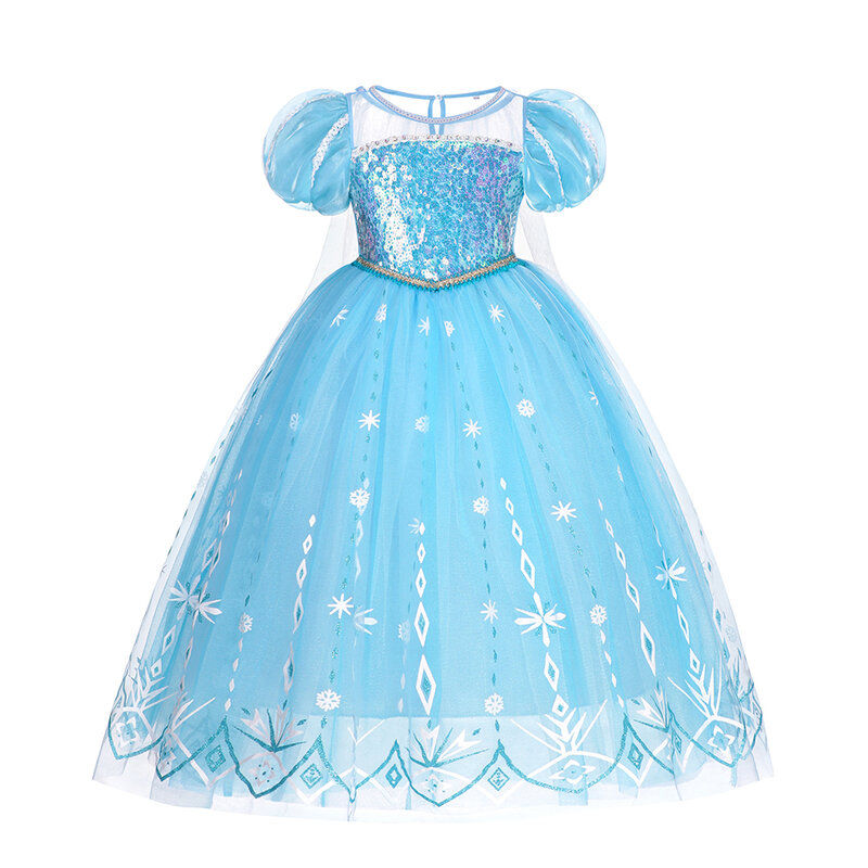 Gaun Putri Disney Frozen 2 "Kostum Payet Elsa Cosplay Pesta Anak Perempuan Gaun Karnaval Ulang Tahun Gambar Cetak Ratu Salju Pakaian Tas Anak-anak