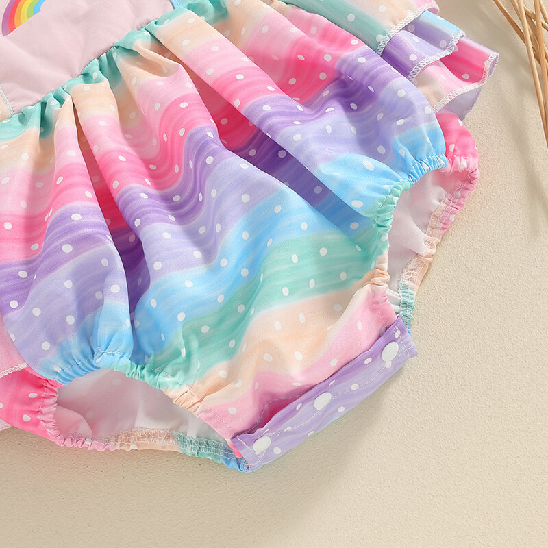 VISgogo neonate pagliaccetto vestito manica mosca collo quadrato stampa arcobaleno tuta infantile vestiti estivi per Casual quotidiano