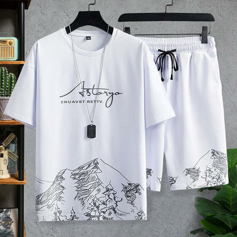 Conjunto de camiseta y pantalones cortos para hombre, ropa deportiva informal con bolsillos que tocan la piel, chándal de verano, 2 unidades