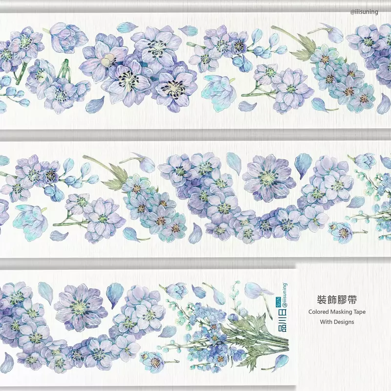 5M Blue Floral Washi PET Tape