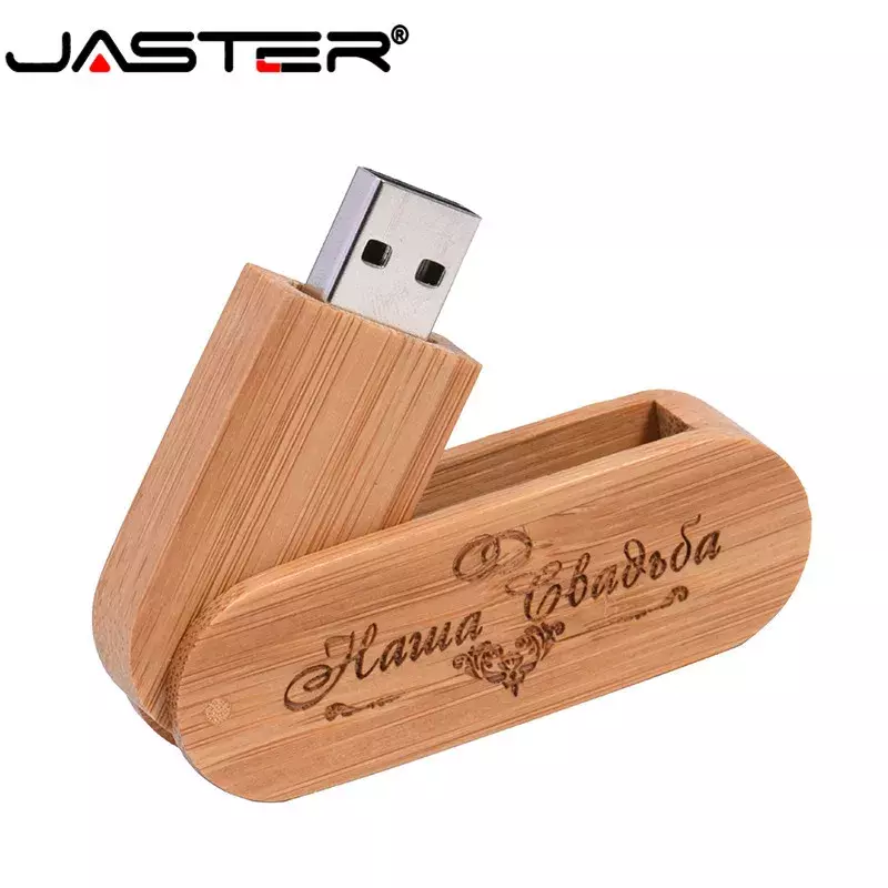 JASTER-Unidad Flash USB 2,0 giratoria de madera, Pen Drive con logotipo personalizado gratuito, 64GB, 32GB, regalo de fotografía