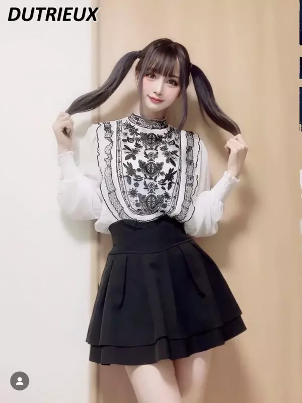 Japońskie Lolita czarne spódnice damskie 2023 wiosenny i jesienny nowy Radian talia wąska krótka plisowana spódnica damska minispódniczka Culottes