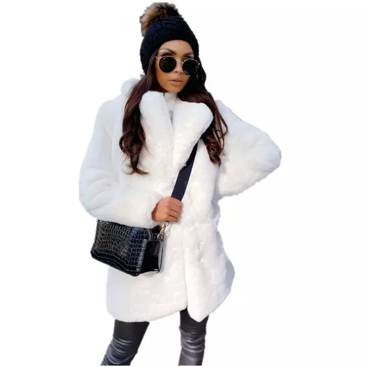 Mantel bulu palsu wanita, jaket bulu putih lengan panjang ungu Musim Dingin 2023 model baru