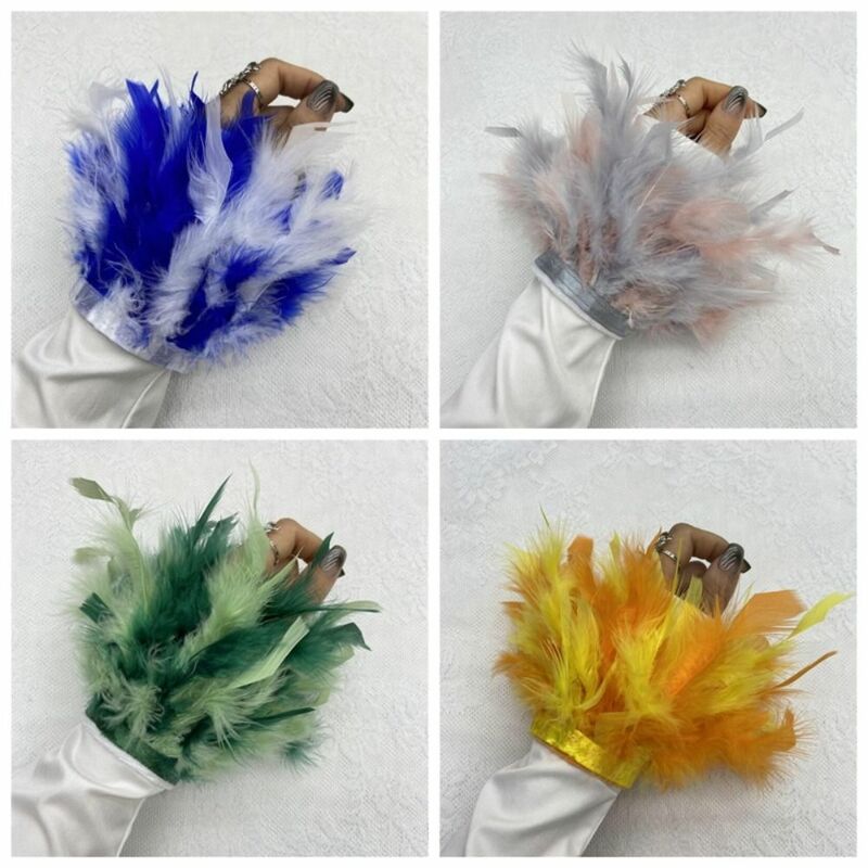 Colorful Fur Feather Cuffs Turkey Feathers Soft Feather Wristband Bracelet Hair Loop Bracelet Fun Feather Wrist Cuffs Cosplay