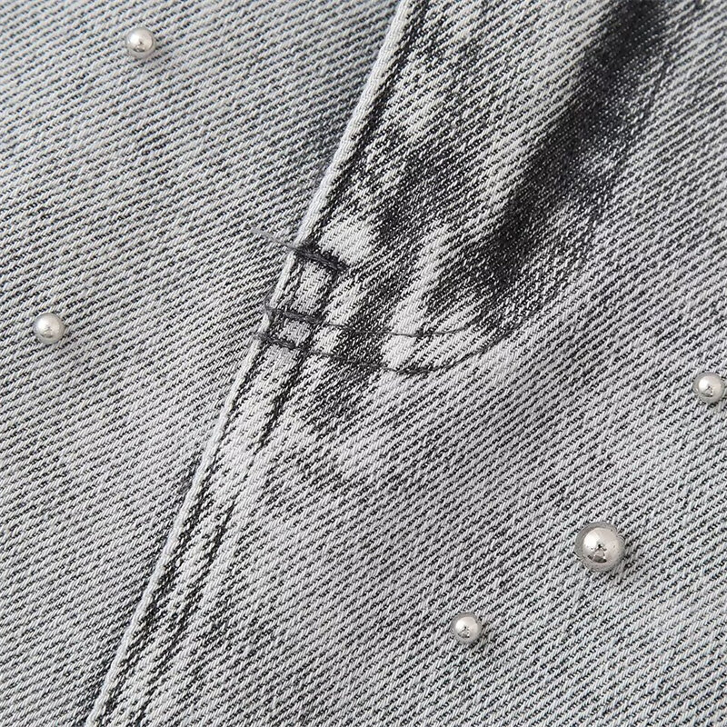 Новинка 2024, Женская Роскошная джинсовая юбка KEYANKETIAN с искусственным жемчугом, трапециевидная мини-юбка на молнии с заниженной талией в уличном стиле