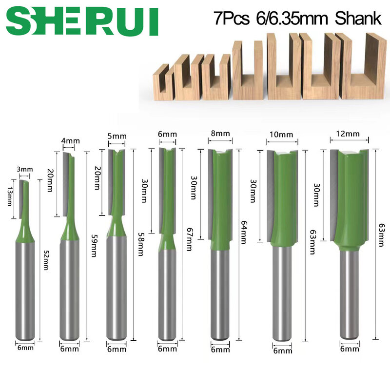 1/4′′ 6mm Shank Single Double Flute Straight Bit Milling Cutter For Wood 6MM Tungsten Carbide Router Bit Woodwork Tool Set fresa