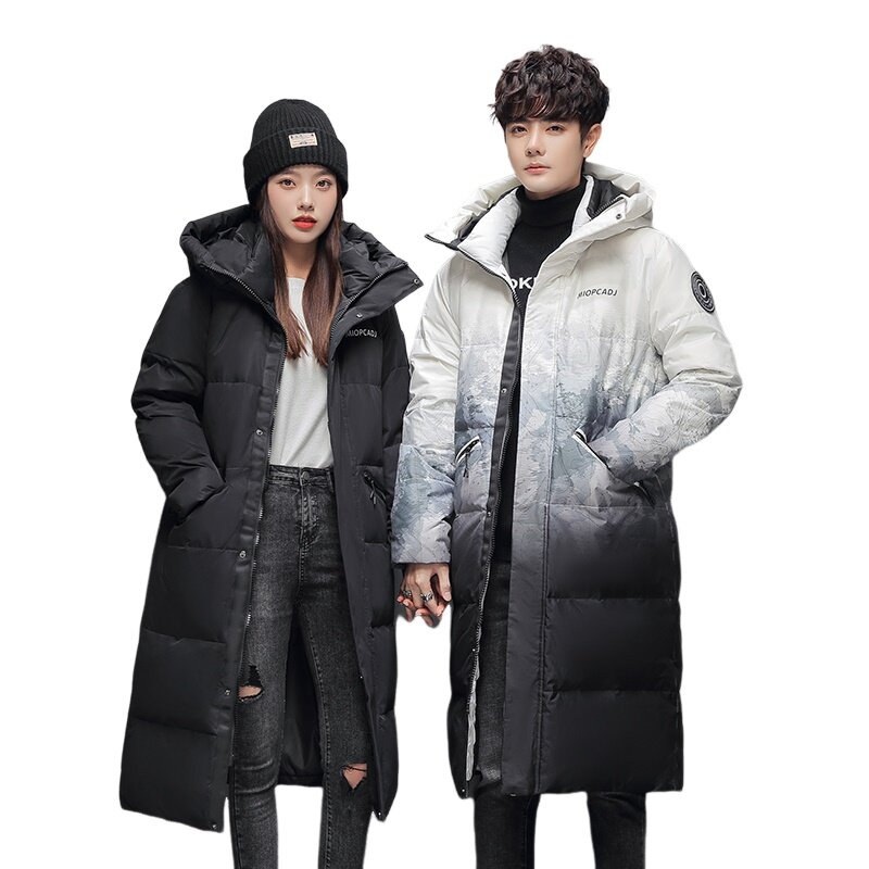 Down Jacket Couples Winter New Fashion Trend Long Style Thickened Warm Loose Casual Hat Warm Coats Man Drop Shipping