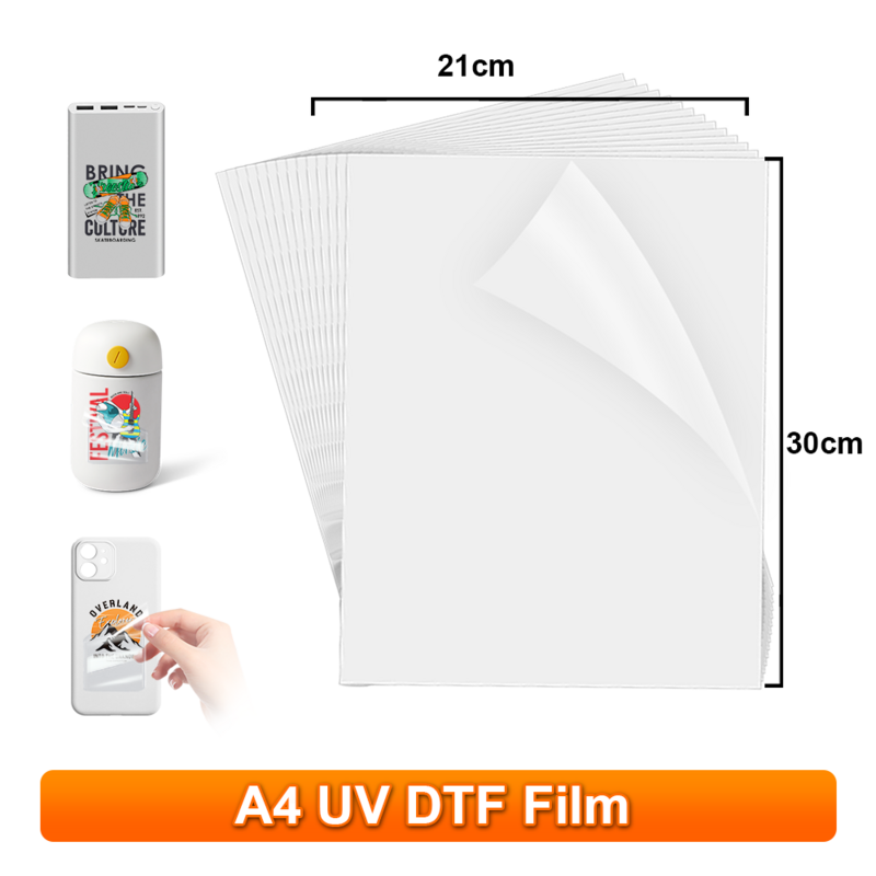 Pegatina de transferencia de película A4 UV DTF, impresora de impresión directa A PVC, Metal, acrílico, vidrio, película UV DTF, 10/25/50/100 piezas