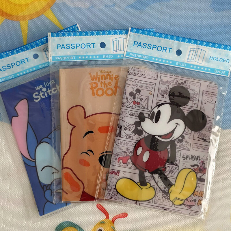 Disney mickey mouse pvc couro passaporte caso, titular do cartão de identificação, 6 cores, 14cm x 9,6 cm