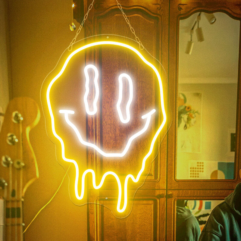 Topiący się uśmiech na twarzy Neon sypialni wystrój ścian salonu neonowy pokój gier w pokoju gier zniekształcony uśmiech na twarzy znaki LED