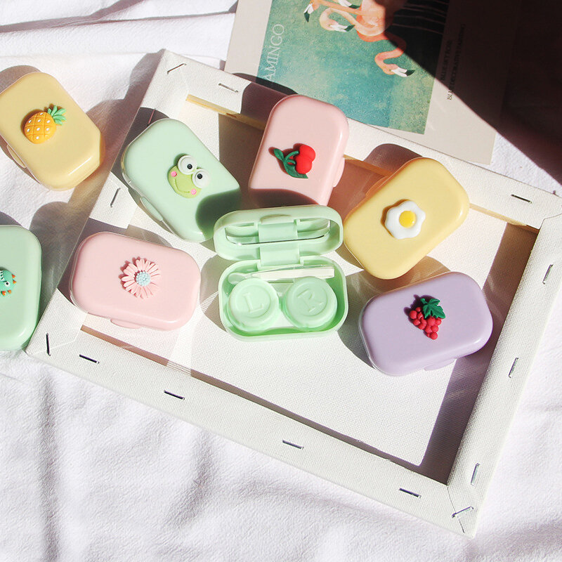 Cute Cartoon Candy Color Portable Mini Contact Lens Case Travel Lady Holder Storage Eye Care Container with Mirror Lenses Box