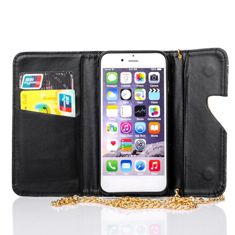 Nuova custodia porta carte portafoglio con catena per scarpe tacco alto iPhone 6 S all'ingrosso