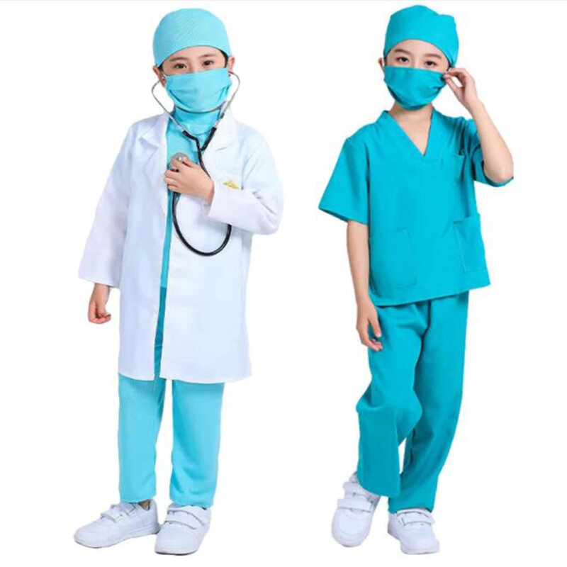 Children Surgical Uniform Kids Doctor Nurse Work Shirt Pants Coat Suit Boys Girls Cosplay Halloween Costumes Party Birthday Gift