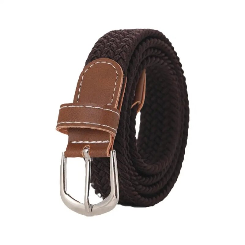 120-130cm Casual Knitted Pin Buckle Men Belt Woven Canvas Elastic Expandable Braided Stretch Belts For Women Jeans Female B K0O1
