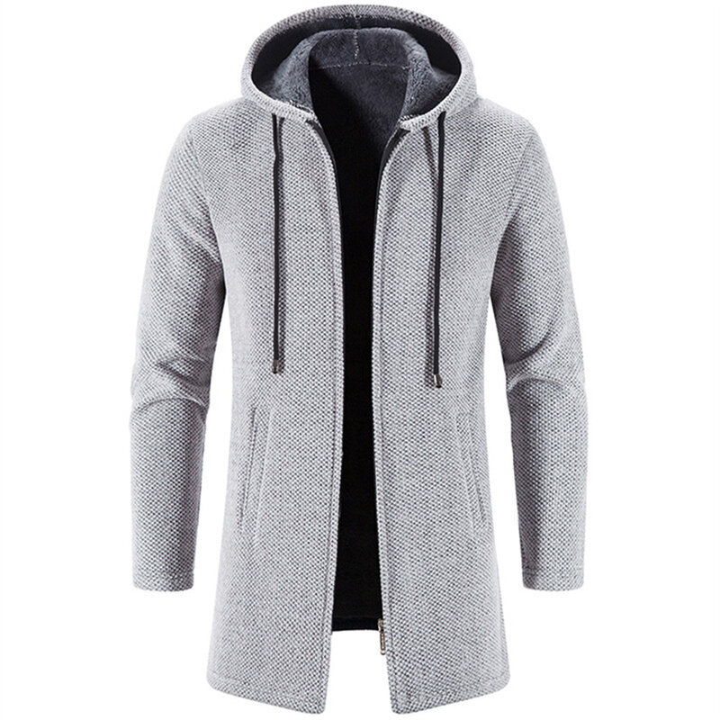 Men's New Autumn/Winter Knitwear Men's Jacket Thickened Medium Length Cardigan Hooded Zipper Outerwear
