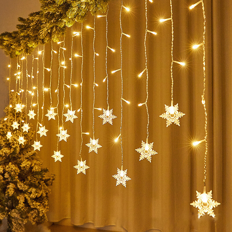 عيد الميلاد LED سلسلة أضواء للزينة عطلة ، الثلج ، وامض الجنية الستار أضواء ، عيد الميلاد جارلاند ، حفل زفاف ، 3.8 متر