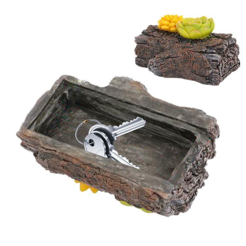 Resina Rock Key Hider Log de rocha falso Chave da estátua da tartaruga Suporte seguro Pedras de jardim decorativas com chave Dispositivos de esconder
