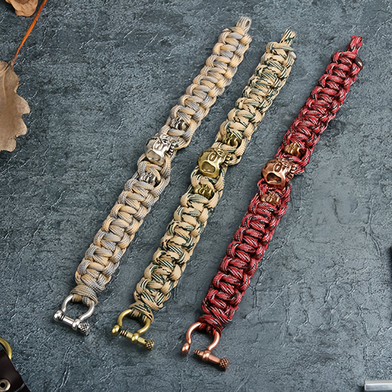 Paracord Survival Bracelet with Stainless Steel Adjustable Shackle，Men's Fashion Outdoor Survival Gear  Multi functional Bracele