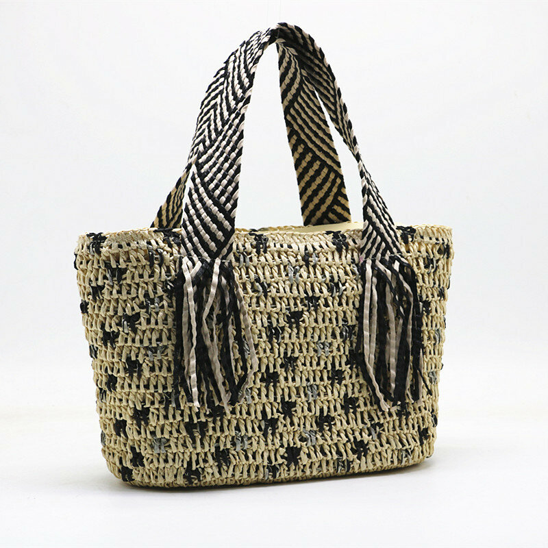 Summer Paper Rope Beach Bag Striped Tassel Handle Women Designer Handbags Bohemian Woven Straw Basket Bags for Women Tote Bag