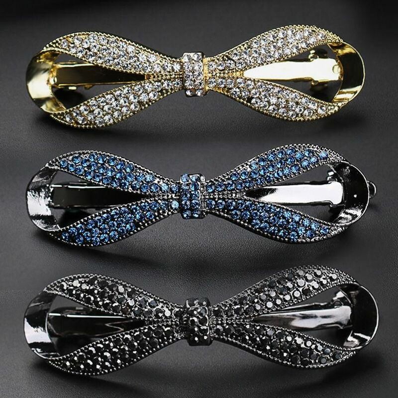 Trendy Elegant Zircon Bow For Girls Crystal Women Spring Clip Small Hair Clip Hairgrip Korean Ponytail Holder