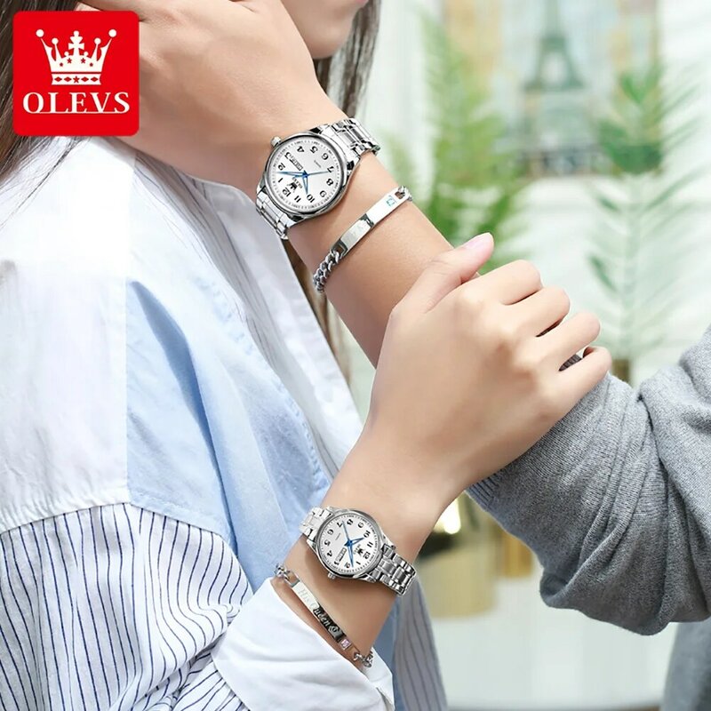 OLEVS-Reloj de pulsera de cuarzo para hombre y mujer, cronógrafo luminoso, resistente al agua, de marca superior, a la moda