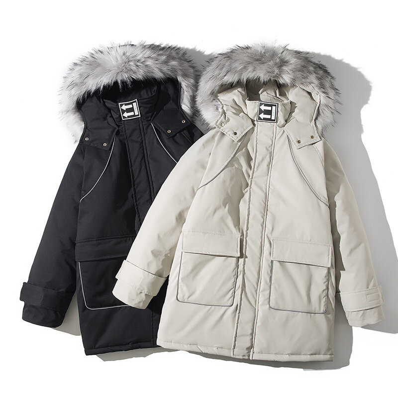 Winter parka mantel herren mid-länge lose große größe 5XL mit kapuze jacke dicke warme und winddicht einfarbig baumwolle