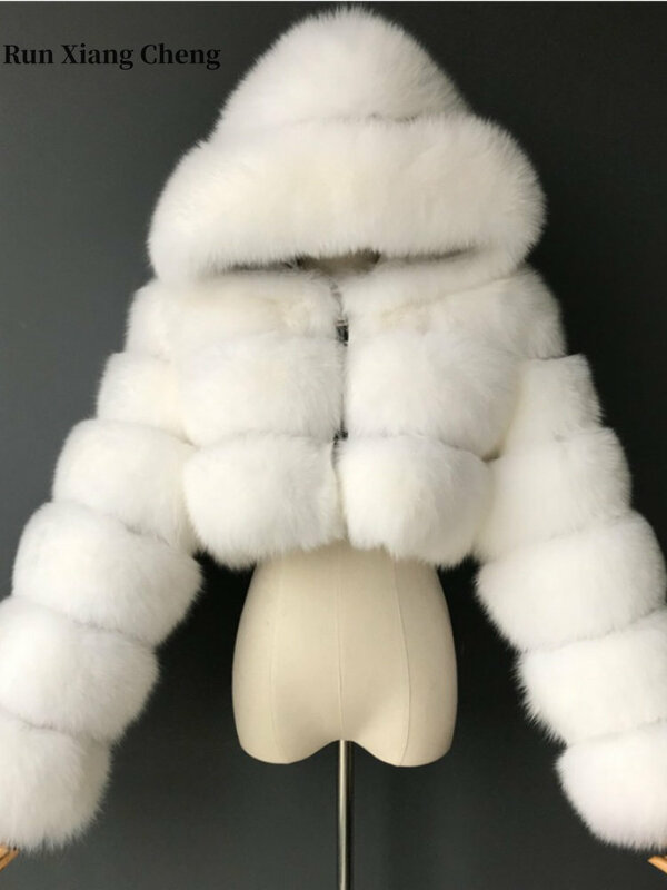 여성용 인조 모피 코트, 럭셔리 디자이너 후드 푹신한 플러시 재킷, 세련되고 우아한 박제 짧은 코트, 겨울 모피 코트, 2023 신상